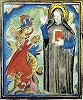 Св. Гонорат изгоняет чудовищ с о-ва Лерин. Миниатюра из Жития св. Гонората. XV в. (Stresa. Bibl. Rosminiana. 4. Fol. 3r)
