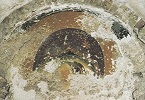 Фрагмент лика Богоматери. Роспись юж. стены кафоликона вмч. Георгия Победоносца. XIII в.