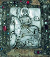 Вмч. Георгий Победоносец. Серебряная икона из мон-ря Гелати. XI в.