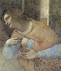 Ап. Иоанн Богослов. Фрагмент сцены «Тайной вечери» в росписи трапезной ц. Санта-Мария-делле-Грацие, Милан. Между 1495 и 1497 гг.