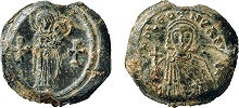 Пресв. Богородица. Лев III Исавр. Свинцовая печать моливдовул. 717–720 гг. (коллекция монет Дамбартон-Окс, Вашингтон)