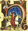 Еп. Филипп Фергио, папский легат, на пути в Венгрию. Инициал из рукописи «Chronicon Pictum». Ок. 1360 г. (Budapest. Országos Széchényi Könyvtár. Clnae. 404. Fol. 65)