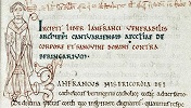 Ланфранк. Миниатюра из рукописи соч. «О Теле и Крови Господа». Нач. XII в. (Bodl. Bodley. 569. Fol. 1r)