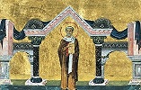 Свт. Лев Великий. Миниатюра из Минология Василия II. 1-я четв. XI в. (Vat. gr. 1613. Fol. 412)
