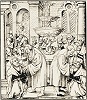 М. Лютер и Я. Гус причащают хлебом и вином. Гравюра. 3-я четверть XVI в. Мастер из Саксонии (Гос. музей Берлина)