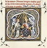 Имп. Людовик Благочестивый изгоняет своего сына Пипина. Миниатюра из \"Больших хроник Франции\". XIV в. (Paris. 2813. Fol. 140v)