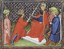 Имп. Людовик VI Баварский назначает англ. кор. Эдуарда III викарием. Миниатюра из  \"Хроники\" Жана Фруассара. Ок. 1410 г. (Den Haag/ Koninklijke Bibliotheek. KB. 72 A 25)