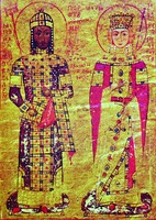 Имп. Мануил I Комнин с супругой имп. Марией Антиохийской. Миниатюра из рукописи 1166 г. (Vat. gr. 1176. Fol. 2r)