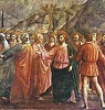 Фрагмент композиции «Чудо со статиром». Роспись капеллы Бранкаччи в ц. Санта-Мария-дель-Кармине. Между 1425 и 1428 гг.