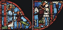Св. Мартин исцеляет бесноватого и прокаженного. Витражи из кафедрального собора г. Бурж, Франция. Ок. 1215 г.