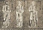 Апостолы Петр, Матфей, Марк. Мозаика абсиды в соборе Чефалу. 1148 г.