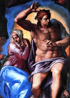 Иисус Христос и Богоматерь. Фрагмент композиции «Страшный Суд». 1537–1541 гг. Роспись Сикстинской капеллы, Ватикан