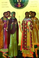 Мч. Михаил Трубников (2-й справа) среди новомучеников Кирилловских. Икона. Нач. XXI в. (Кириллов Белозерский мон-рь)