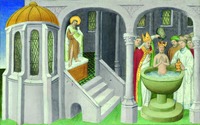 Крещение Чагатая. Миниатюра из кн. М. Поло «Livre des merveilles du monde» XV в. (Paris. fr. 2810. Fol. 20v)