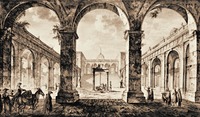 Клуатр аббатства Монте-Кассино. Гравюра А. Ренара. XVIII в.