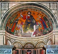 Иисус Христос, с предстоящими Богоматерью и мч. Миниатом. Мозаика конхи ц. Сан-Миниато-аль-Монте во Флоренции. 1297 г.