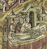 Кончина свт. Мины, еп. Полоцкого. Фрагмент миниатюры из Лицевого летописного свода. 70-е гг. XVI в. (РНБ. F. IV. 233. Л. 1 об.)