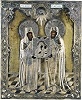 Прп. Михаил Малеин и свт. Митрофан Воронежский со Смоленской иконой Божией Матери. Икона. Сер. XIX в. Оклад 1861 г. (частное собрание)