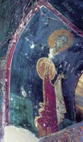Вмч. Мина. Фреска ц. Николая Орфаноса в Фессалонике. Ок. 1320 г.