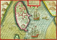 Карта о-ва Мозамбик. Гравер П. ван ден Киире. 1598 г. (б-ка Еврейского ун-та, Иерусалим)