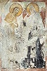 Ангел вручает общежительный монашеский устав прп. Пахомию Великому. Роспись Успенского собора на Городке в Звенигороде. Ок. 1400 г. Мастер Андрей Рублёв