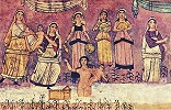 Дочь фараона находит Моисея в реке. Роспись синагоги в Дура-Европос. Ок. 250 г.