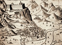 Карта аббатства Монте-Кассино и окрестностей. Гравюра из кн.: Gattola E. Ad. historiam abbatiae Casinensis accessiones. Venetiis, 1734. Pars 2