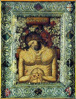 Христос во гробе. Икона. Кон. XIII — нач. XIV в. (базилика Санта-Кроче-ин-Джерузалемме, Рим)