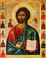 Спас Вседержитель, с деисусом и апостолами. Икона. Ок. 1535 г. (кафоликон мон-ря Хумор)