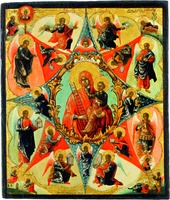Икона Божией Матери «Неопалимая Купина». Кон. XVIII в. Иконописец Е. Денисов (ц. свт. Николая Чудотворца в Кузнецах, Москва)