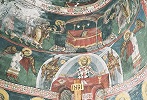 Причащение апостолов. Христос Великий Архиерей совершает литургию. Роспись ц. арх. Михаила в Леснове. 1341–1346/48 гг.
