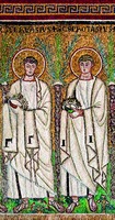 Мученики Гервасий и Протосий. Мозаика базилики Сант-Аполлинаре-Нуово в Равене. 561–569 гг.