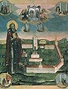 Прп. Никандр Псковский с видом Никандровой пуст., с клеймами чудес. Икона. Рубеж XVIII и XIX вв. (Троицкий собор,  Псков)