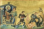 Избиение вифлеемскиех младенцев. Миниатюра из Минология имп. Василия II. 1-я четв. XI в. (Vat. gr. 1613. P. 281)