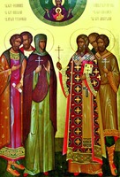 Кликните для увеличения картинки Мч. Николай Бурлаков вместе со сщмч. Варсонофием, еп. Кирилловским, и мирянами-сомучениками. Икона. 10-е гг. XXI в.