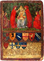 Папская коронация Николая V. Роспись обложки расходной книги сиенского казначейства. 1449 г. (Гос. архив г. Сиены)