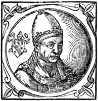 Николай IV, папа Римский. Гравюра из кн.: Platina. Historia. 1600. P. 243 (РГБ)