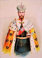 Имп. Николай II в большом коронационном наряде. Хромолитография. 1896 г.