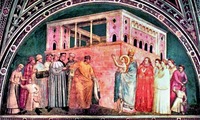 Отказ св. Франциска Ассизского от имущества. Роспись капеллы Барди в ц. Санта-Кроче во Флоренции. 1325 г. Худож. Джотто.