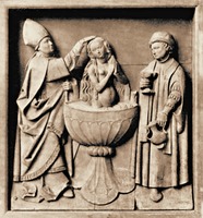 Крещение св. Одилии. Рельеф алтаря из Мёрсбаха. XVI в. (Национальный музей Баварии, Мюнхен)
