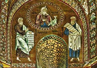 Царь Мелхиседек, пророки Осия и Моисей. Мозаика кафедрального собора в Чефалу, Сицилия. Ок. 1166 г.