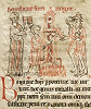 Ордалия, испытание каленым железом. Миниатюра из рукописи. Кон. XII в. (Lambach. Stiftsbibl. Cml LXXIII. Fol. 64v)