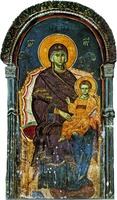 Божия Матерь с Младенцем на троне. Фреска собора Протата. Нач. XIV в. Мастер Мануил Панселин