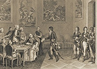 Наполеон Бонапарт передает указ Директории папе Римскому Пию VI после вторжения в Рим. Гравюра Дж. Петрини. 1801 г. (Метрополитен-музей, Нью-Йорк)