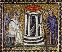 Жены-мироносицы у гроба Господня. Мозаика базилики Сант-Аполлинаре-Нуово в Равенне, Италия. 1-я четв. VI в., после 561 г.