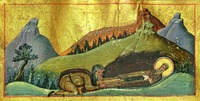 Успение прп. Павла Фивейского. Миниатюра из Минология. 1043–1059 гг. (Baltim. 521. Fol. 28)