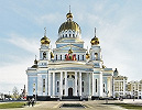 Кафедральный собор во имя прав. воина Феодора Ушакова в Саранске. 2001–2006 гг. Архитекторы С. П. Ходнев, Л. Н. Кирдяшова, В. А. Бродовский. Фотография. 10-е гг. XXI в.