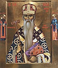 Свт. Савва (Бранкович), со свт. Саввой I, архиеп. Сербским и прп. Саввой Освященным на полях. Икона. Мастерская мон-ря Ватопед, Афон. XXI в. (ц. во имя апостолов Петра и Павла и свт. Саввы (Бранковича), Инеу) Фото: Arhiepiscopia Aradului