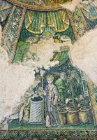 Беседа Христа с самарянкой, Добрый пастырь и символ евангелиста Луки. Мозаики подкупольного пространства. 2-я пол.— 3-я четв. V в. Фото: И. А. Орецкая
