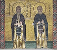Преподобные Савва Освященный и Евфимий Великий. Мозаика кафоликона мон-ря Осиос Лукас. 30–40-е гг. XI в. Фото: В. А. Заварицкая